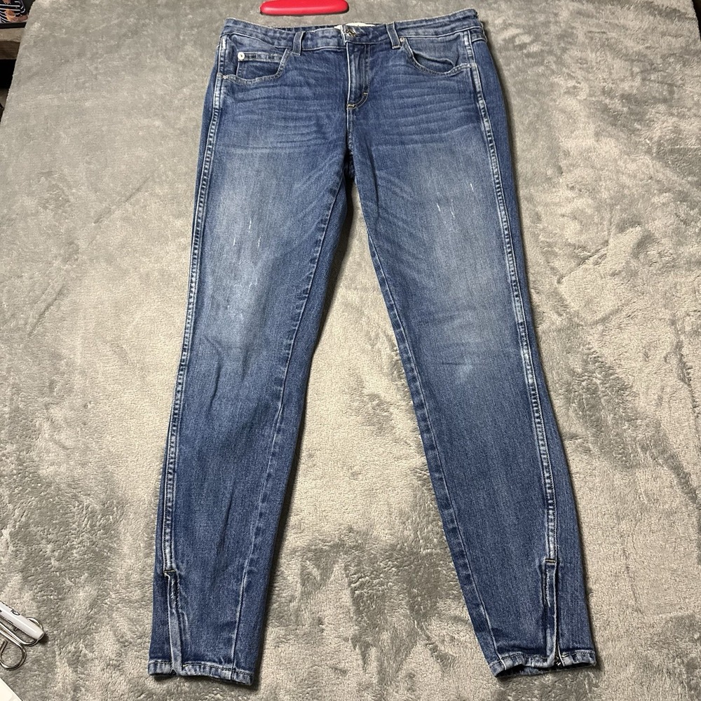 AMO Mid Rise Twist Ankle Slit Jean in Sapphire Blue Womens Size 29 Stretch Denim